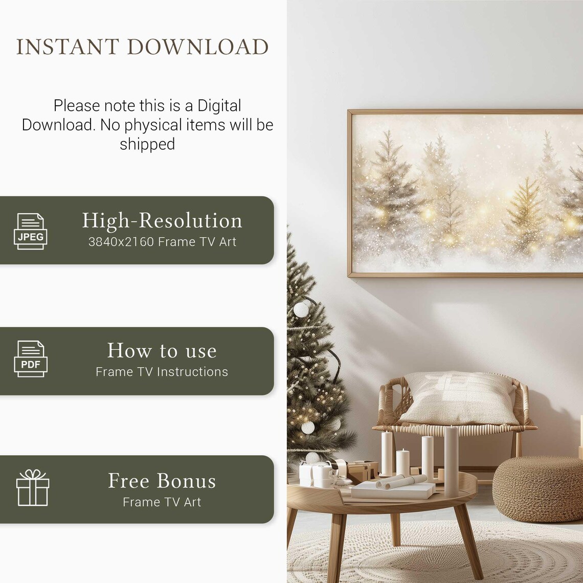 Golden Glowing Snowy Pines Christmas Lights Watercolor Poster - Image 5