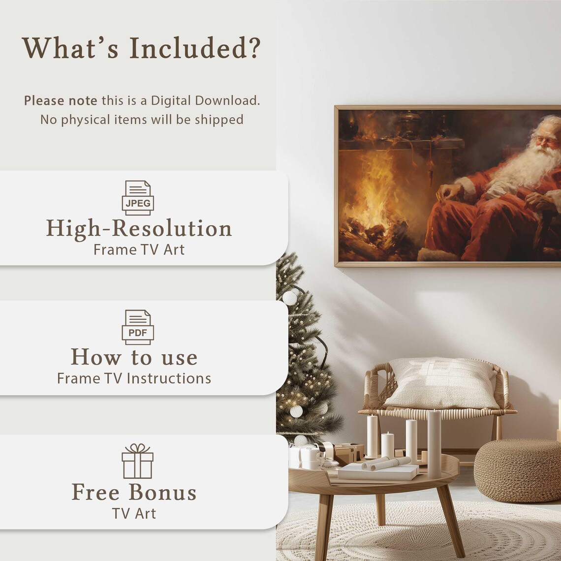 Santa Claus Resting by the Fireplace Christmas Watercolor Poster - Image 5