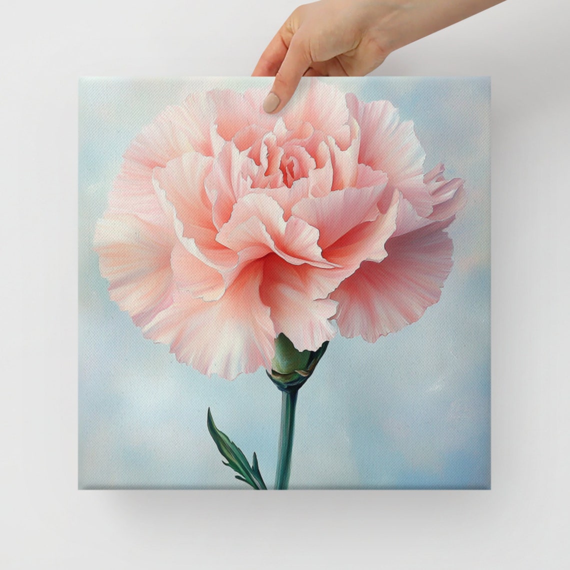 Blush Pink Carnation Flower Soft Blue Pastel Floral Art Poster