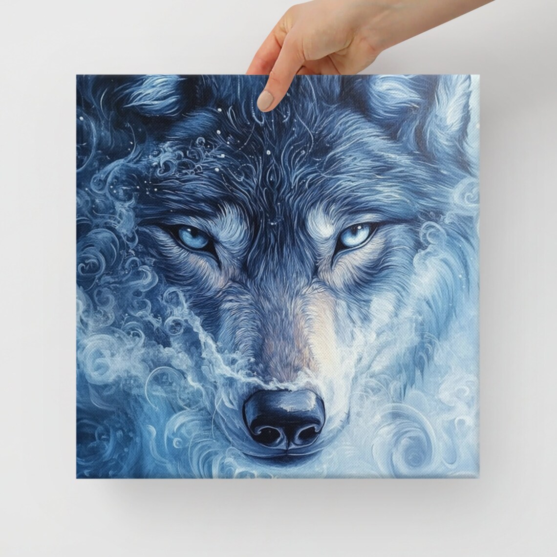 Mystical Blue Wolf Spirit Animal Face Winter Painting Canvas Art Print