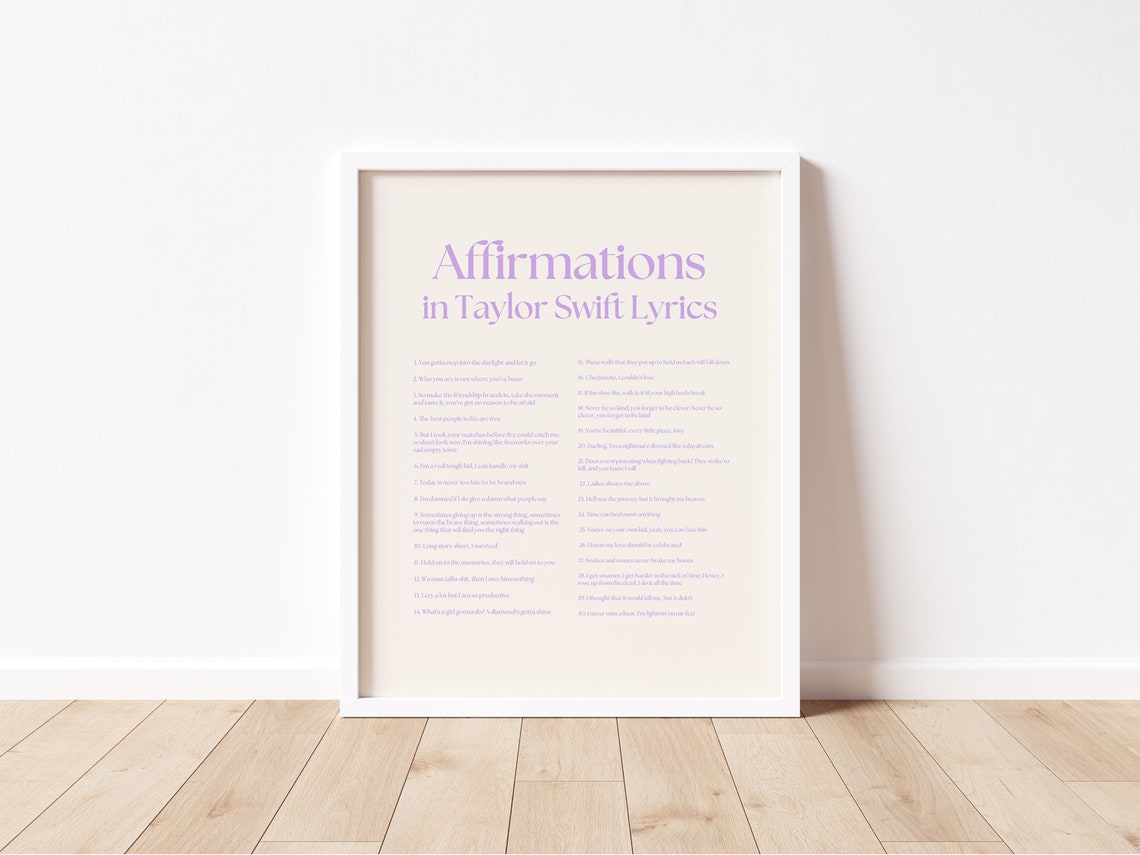 Affirmations in Taylor Swift Lyrics Lavender Lyric Typography Poster - Image 2