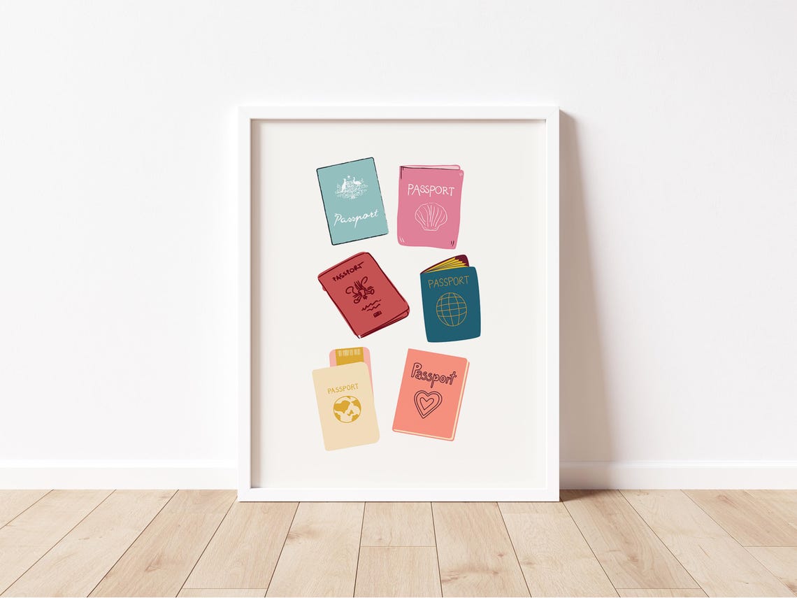 Six Cute Colorful Passports Travel Adventure Wanderlust Wall Art - Image 2