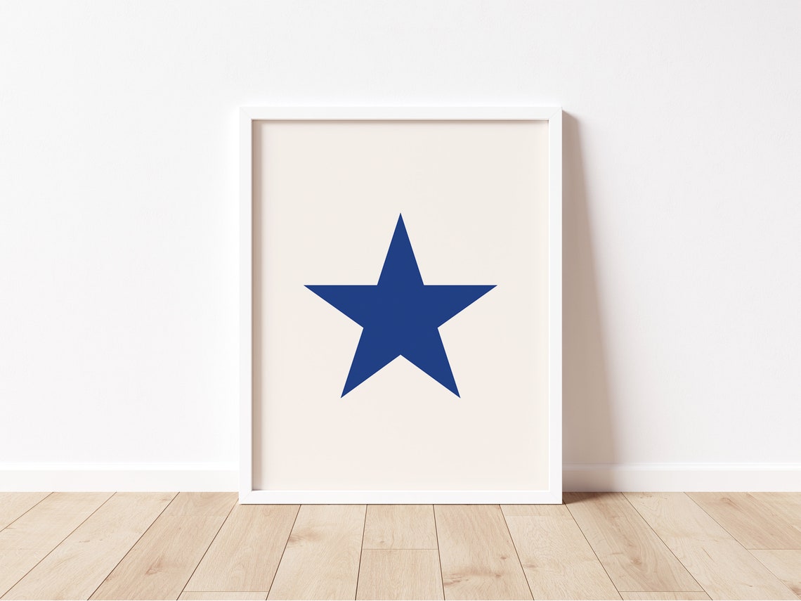Navy Blue Star Minimalist Graphic Bold Modern Accent Wall Print - Image 2