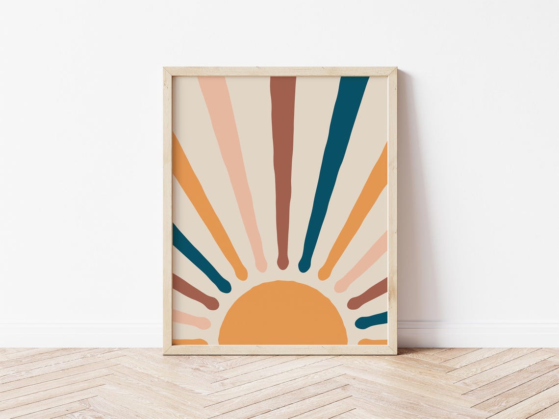 Boho Sun Print Groovy Sun Colorful Nursery Decor Autumn Sun Bohemian Fall Print Kids Room Fall Decor Minimal Fall Art Print - Image 2