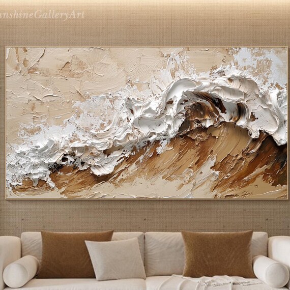 Tidal Surge Abstract Ocean Wave Textured Oil Painting in Neutral Tones Poster
