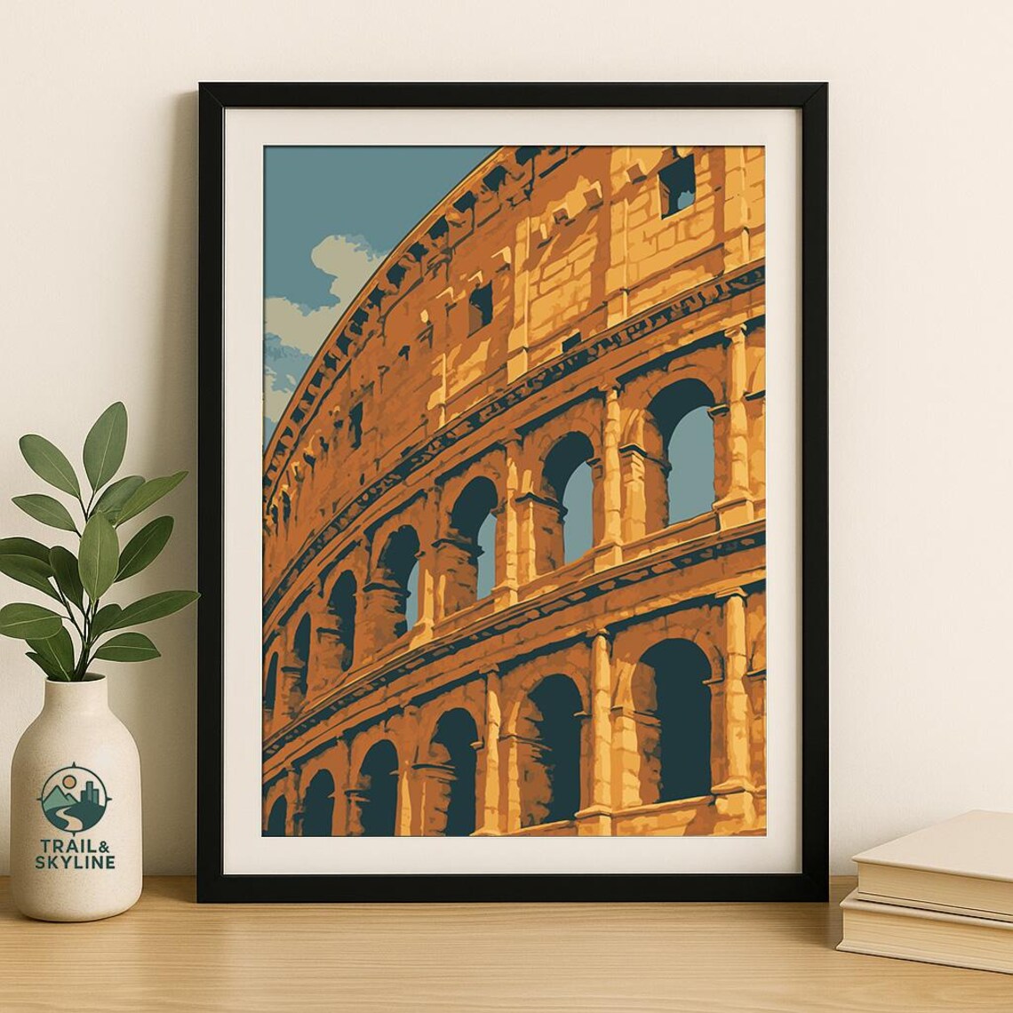 Colosseum Rome Ancient Ruins Vintage Travel Illustration Italy Poster