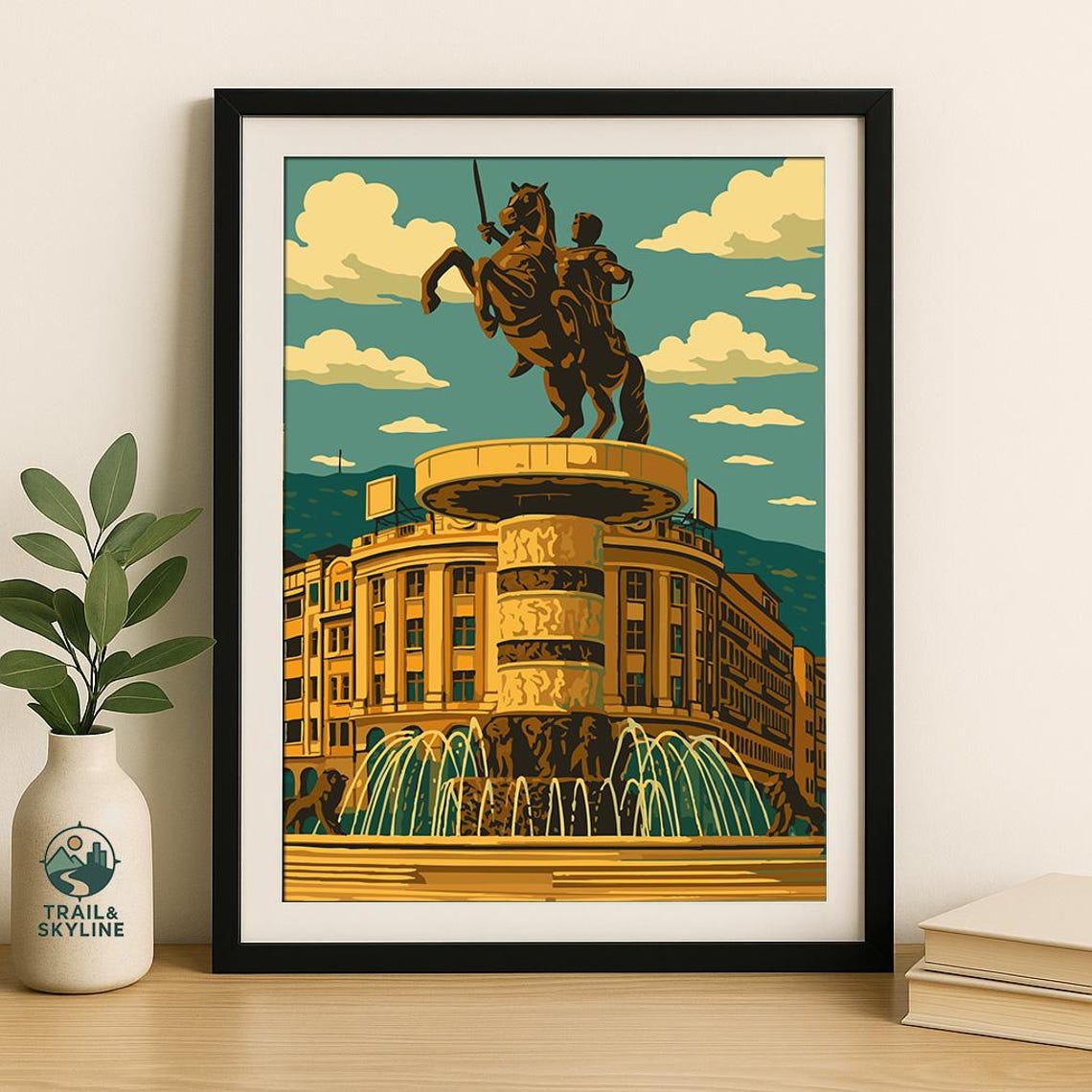 Skopje Macedonia Warrior On Horseback Statue Square Travel Poster
