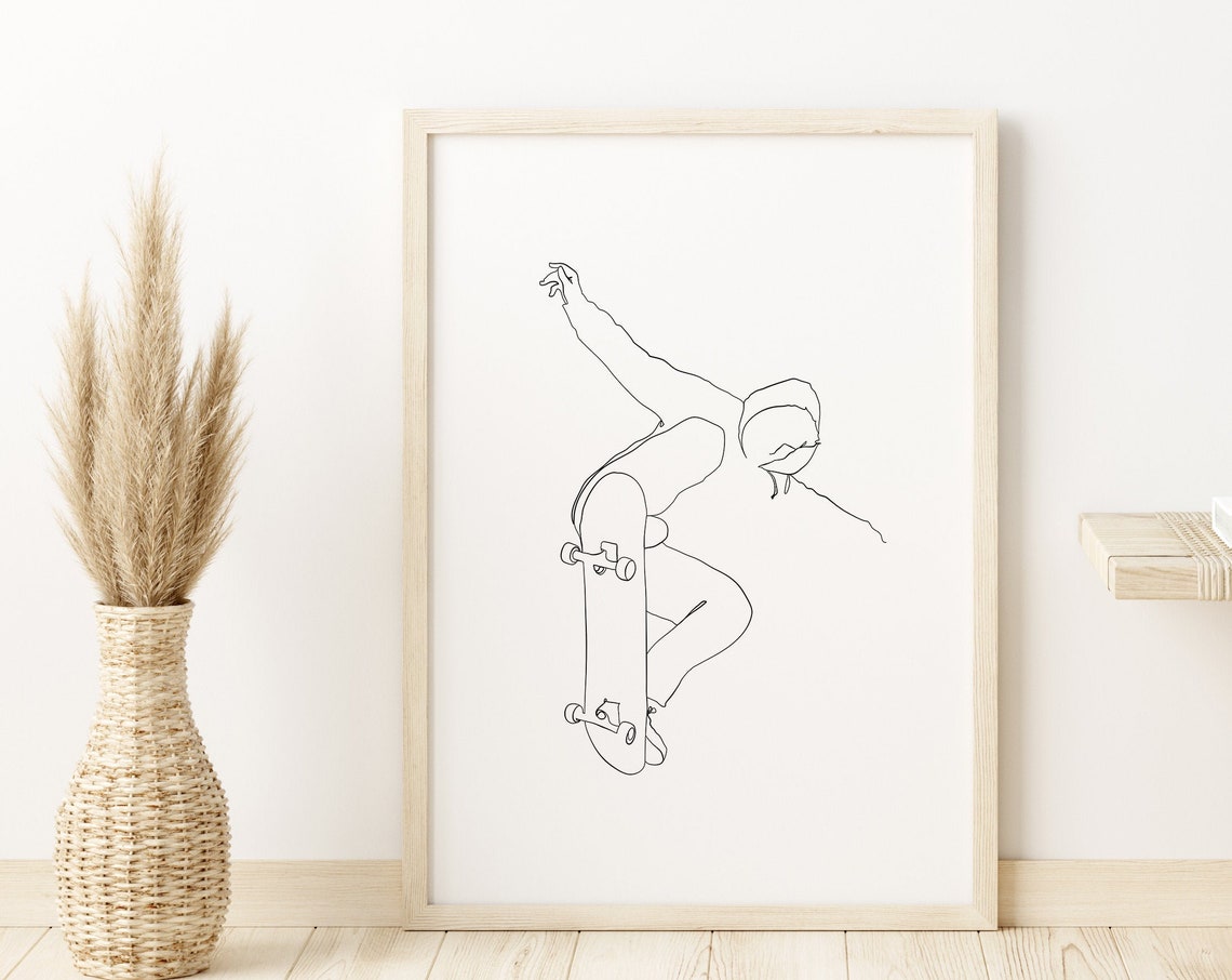Skateboarder Single Line Art Minimalist Skateboarding Poster - Image 2