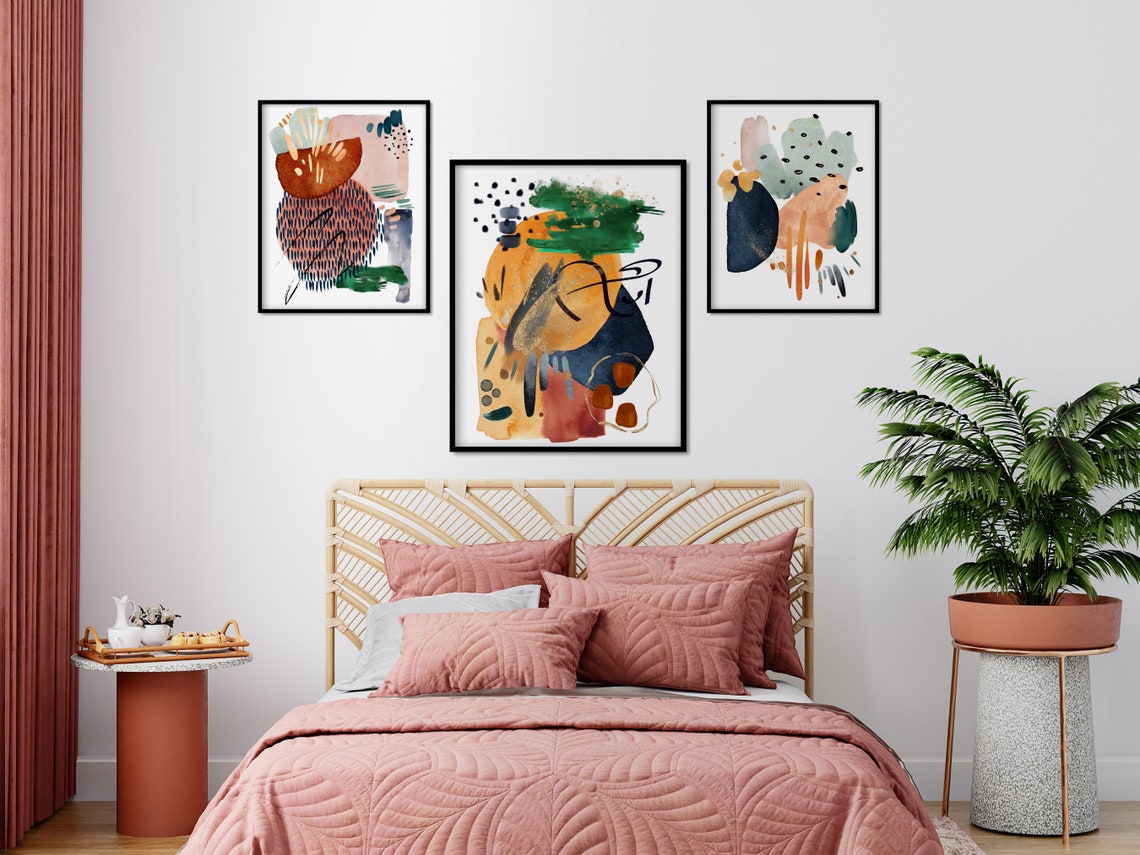 Terracotta Blush Sage Green Abstract Patterned Watercolor Poster - Image 2