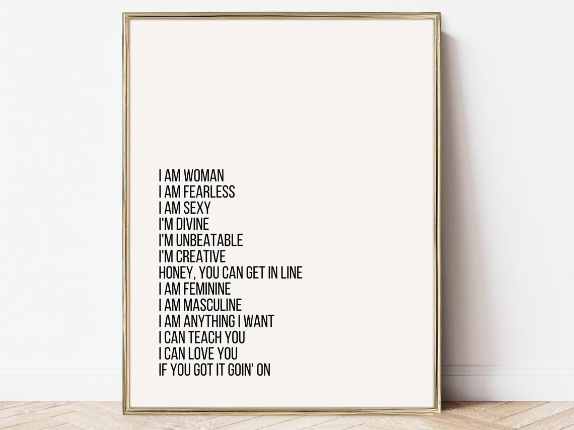 I Am Woman Song Lyric Art Print, Empowerment