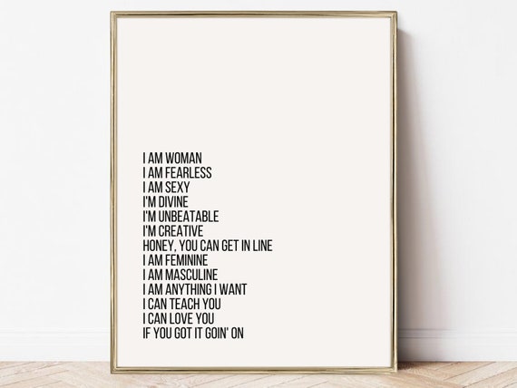 I Am Woman Song Lyric Art Print, Empowerment