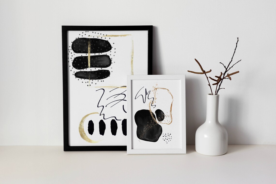 Black and Gold Organic Shapes Abstract Minimalist Art Poster - Image 4
