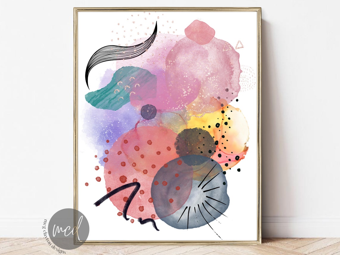 Pastel Abstract Watercolor Circles Soft Modern Nursery Art Poster