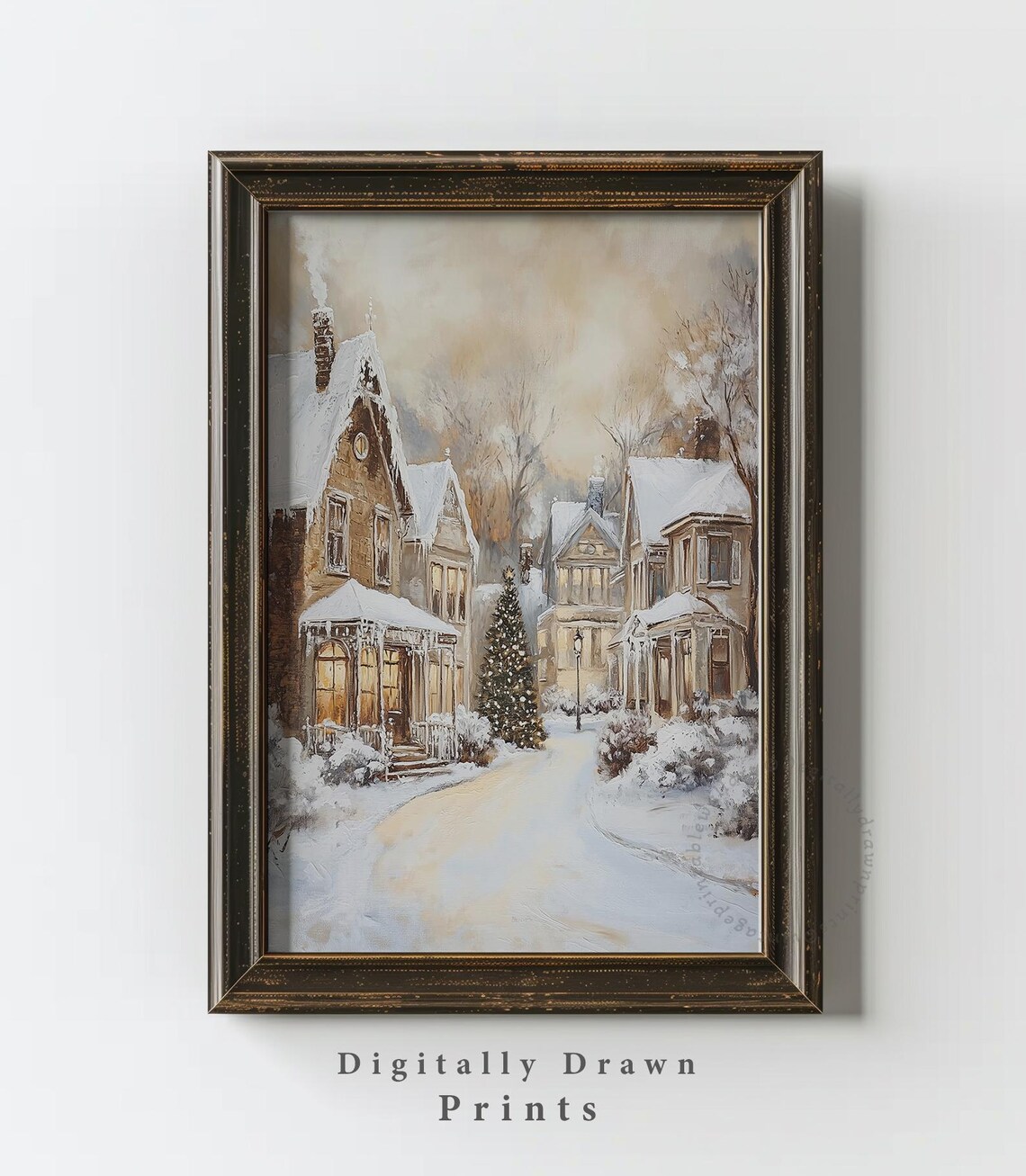 Winter Village Art Print, Neutral Farmhouse Holiday Decor - Image 3