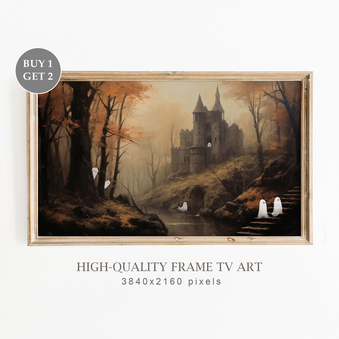 Halloween Haunted Castle, Vintage Oil Painting Art Print