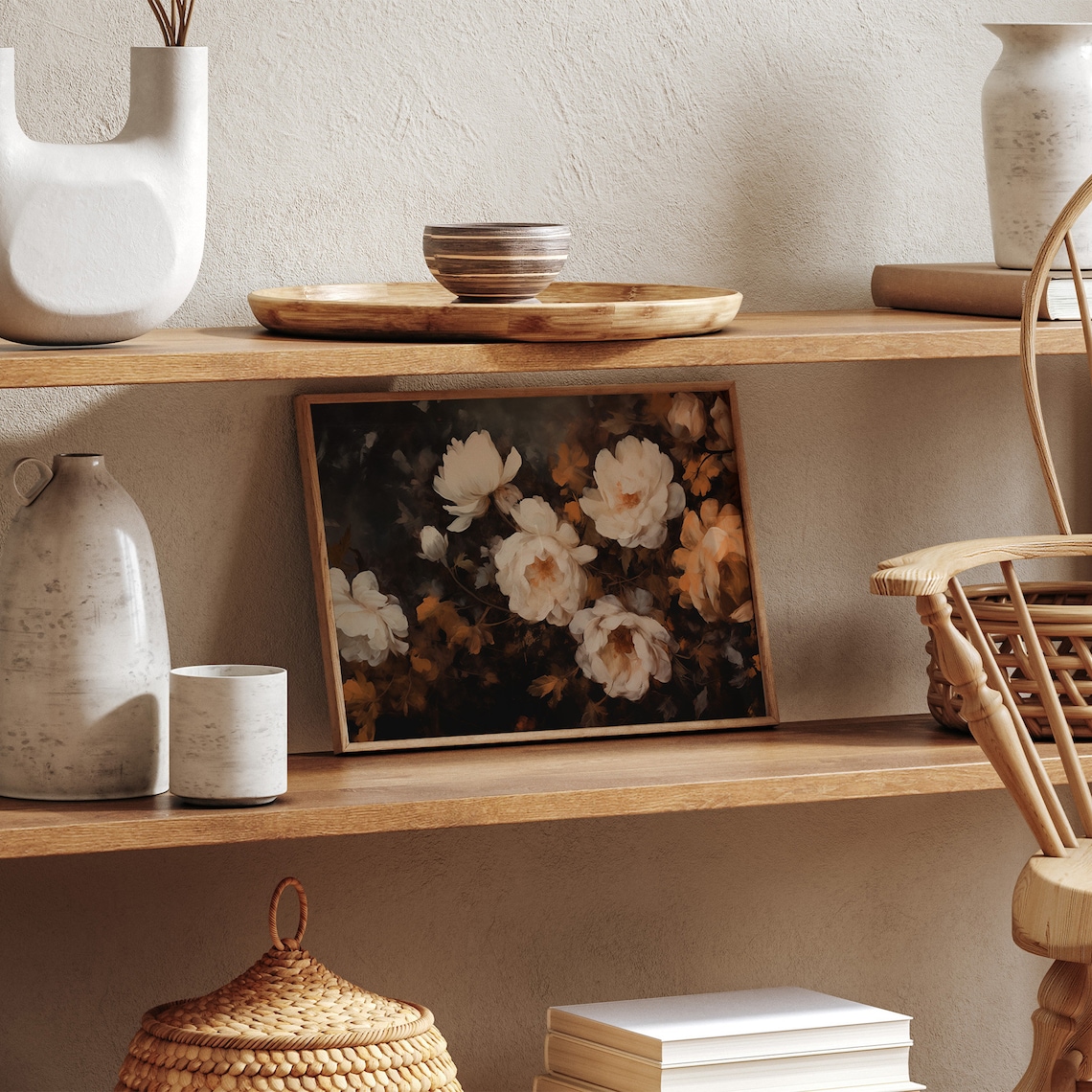 Dark Vintage Flowers Art Print, Neutral Rustic Floral - Image 3