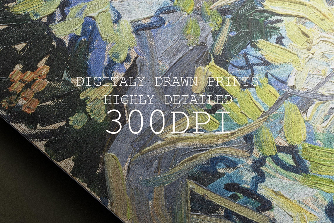 Green Leafy Tree Branches Impasto Blue Sky Vintage Oil Painting Poster - Image 2