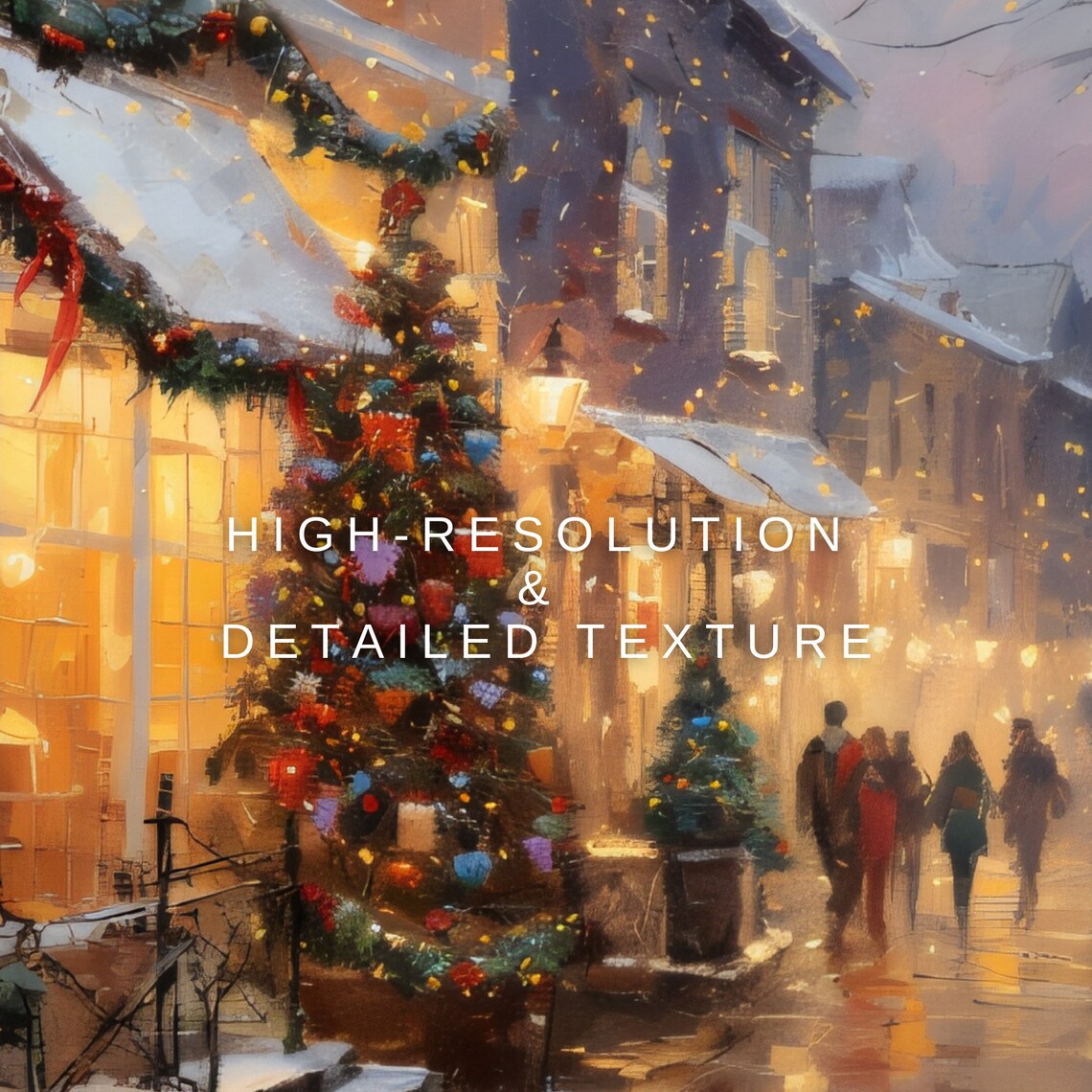 Vintage Christmas City Landscape Oil Painting Print - Image 2