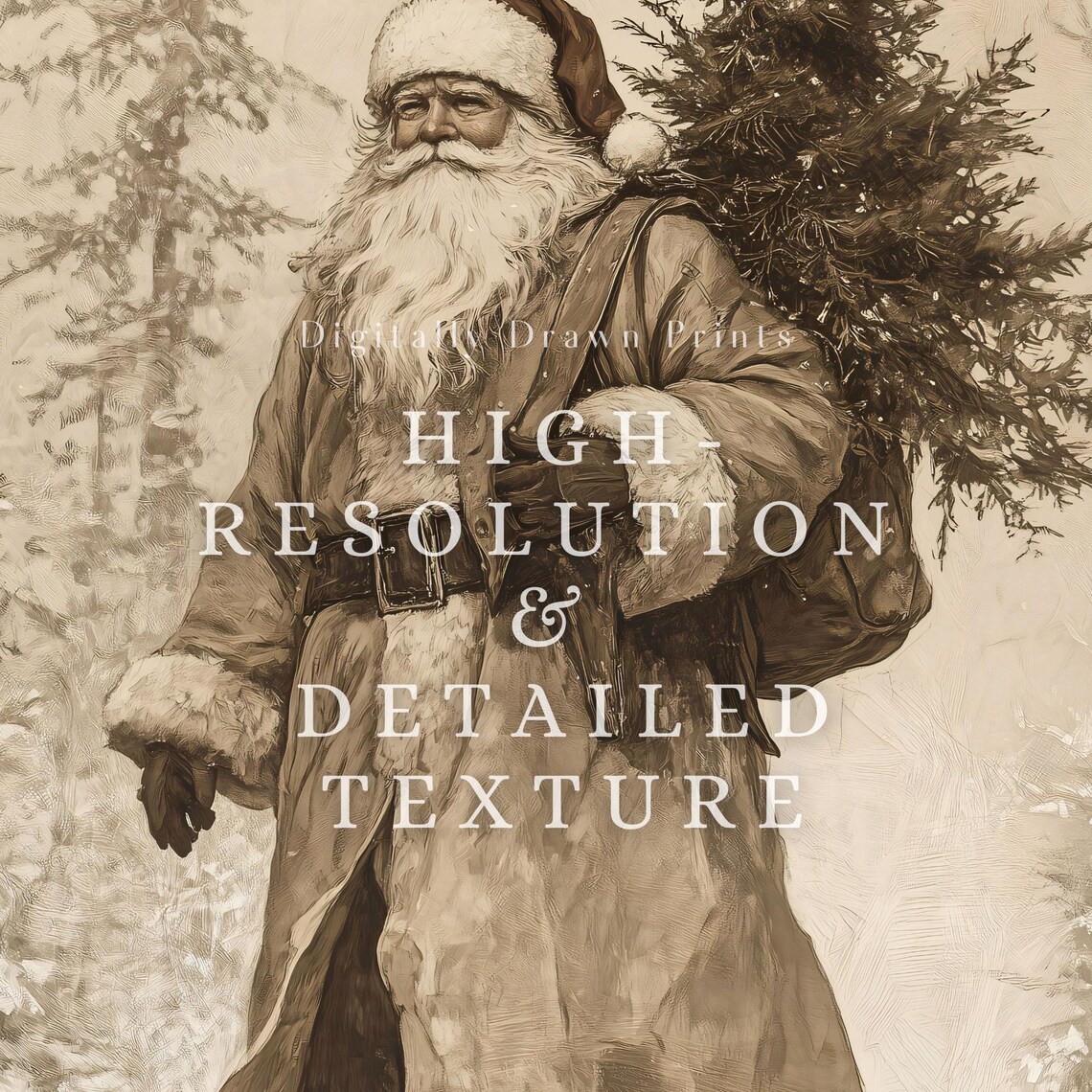 Vintage Christmas Santa Claus and Tree Art Print - Image 2