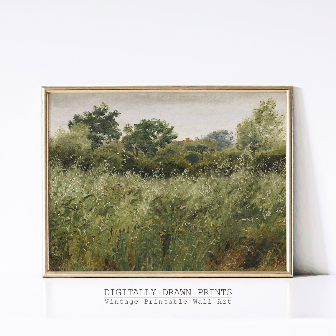 Wildflower Field Landscape Oil Painting Vintage Farm House Country Field Landscape Oil Painting Art - Image 3
