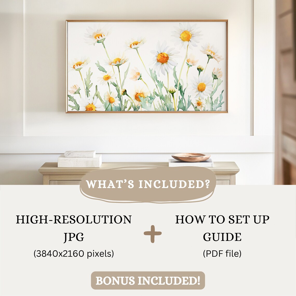 Watercolor Daisies White Yellow Spring Botanical Fresh Floral Art Poster - Image 2