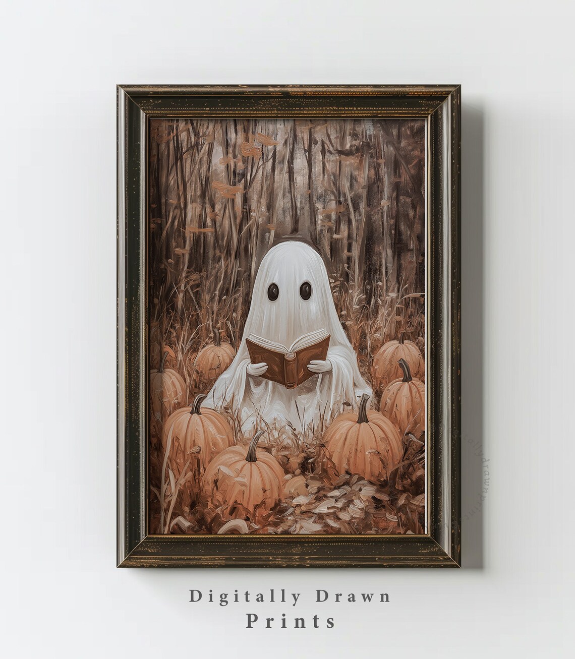 Ghost Reading in Pumpkin Field Halloween Art Print - Image 2