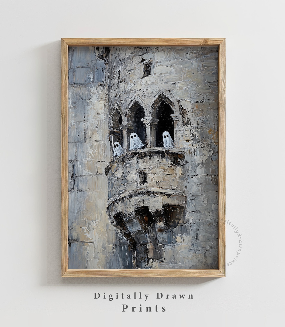 Vintage Cute Ghosts in a Haunted Castle Art Print