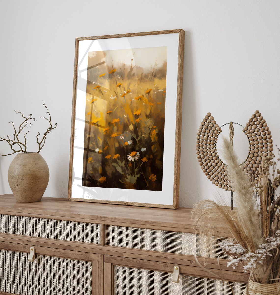 Autumn Wildflower Field Golden Moody Oil Painting Style Fall Print - Image 3