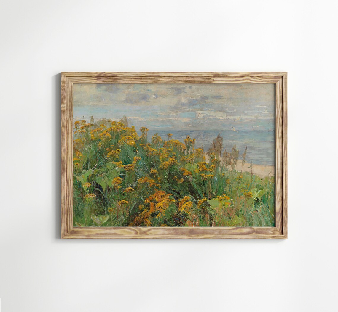Vintage Coastal Landscape, Neutral Oil Painting Art Print - Image 3