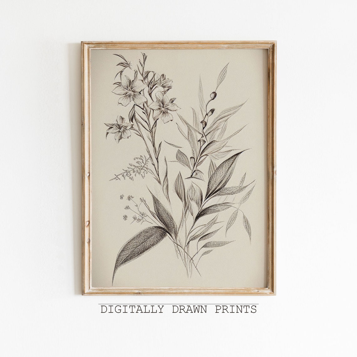 Vintage Botanical Pencil Sketch Flowering Branch Antique Art Print - Image 2