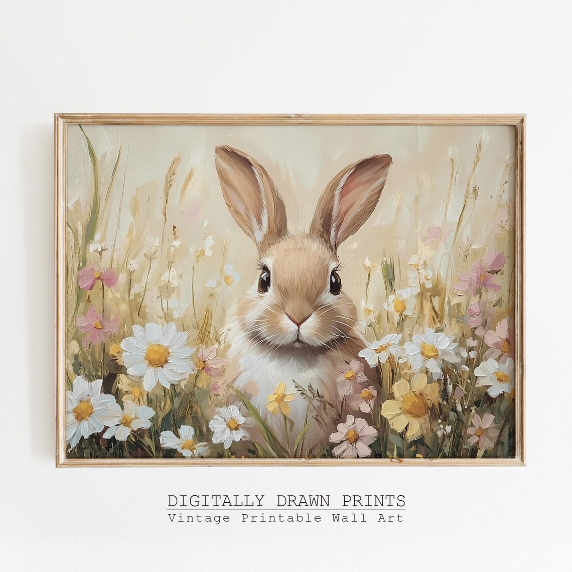 Neutral Easter Bunny Print, Vintage Spring Art Print