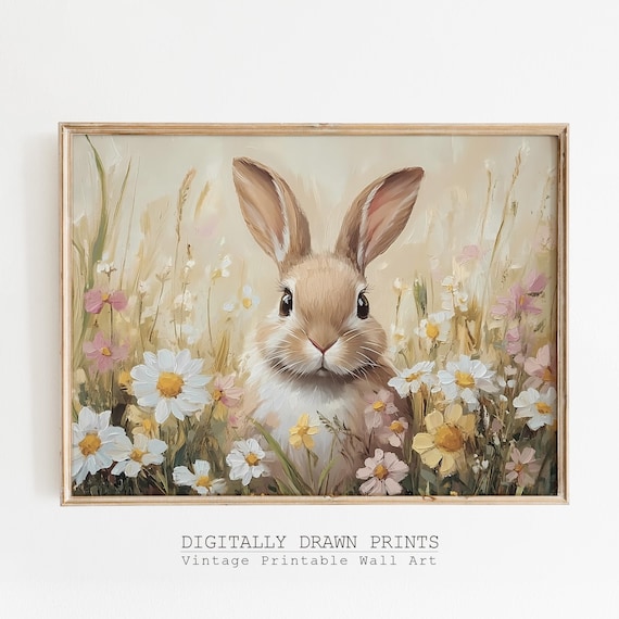 Neutral Easter Bunny Print, Vintage Spring Art Print