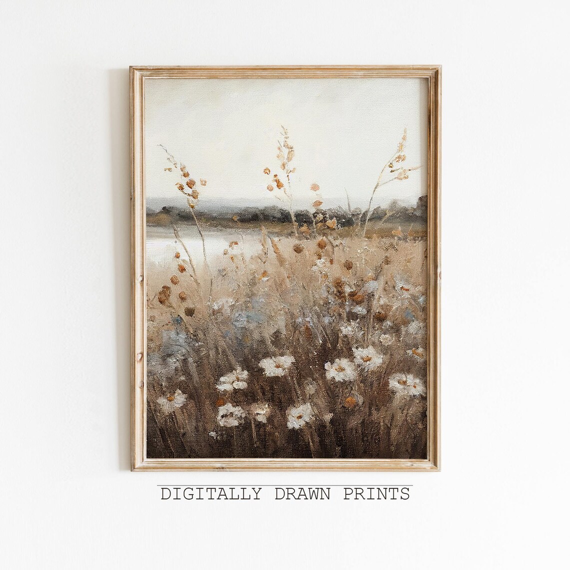Wildflower Field Landscape Oil Painting Wall Art Print