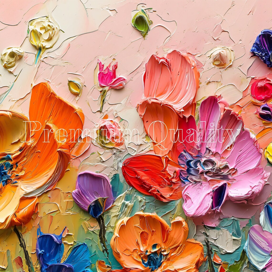 Bold Impasto Wildflowers Colorful 3D Floral Frame TV Art Print Vibrant Decor - Image 2