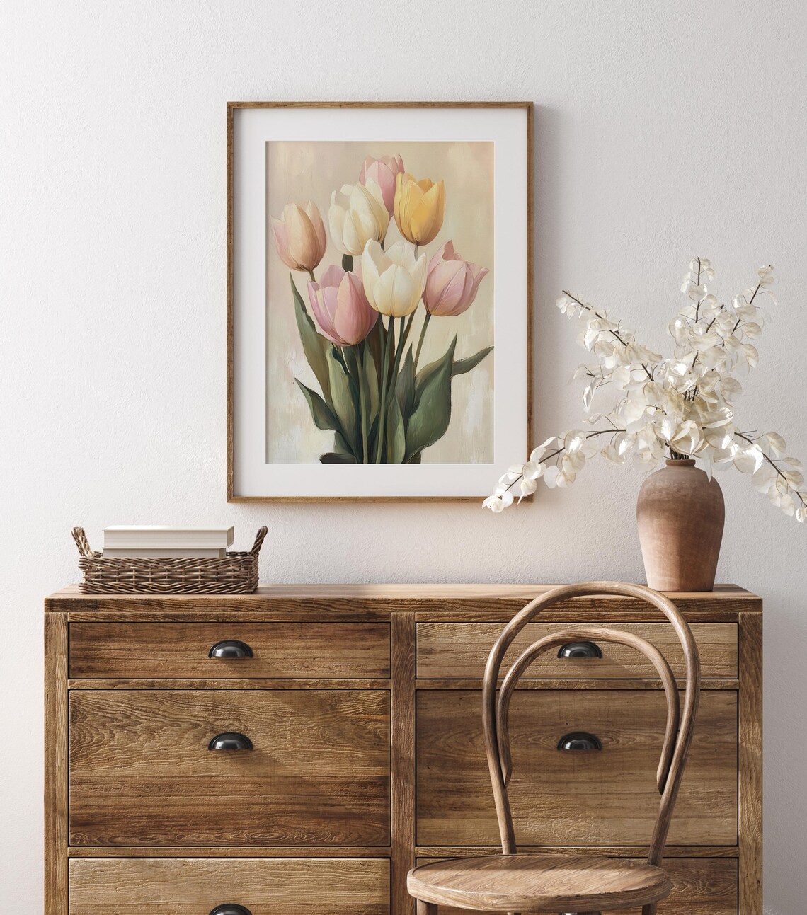Vintage Spring Tulips Art Print, Neutral Farmhouse - Image 4
