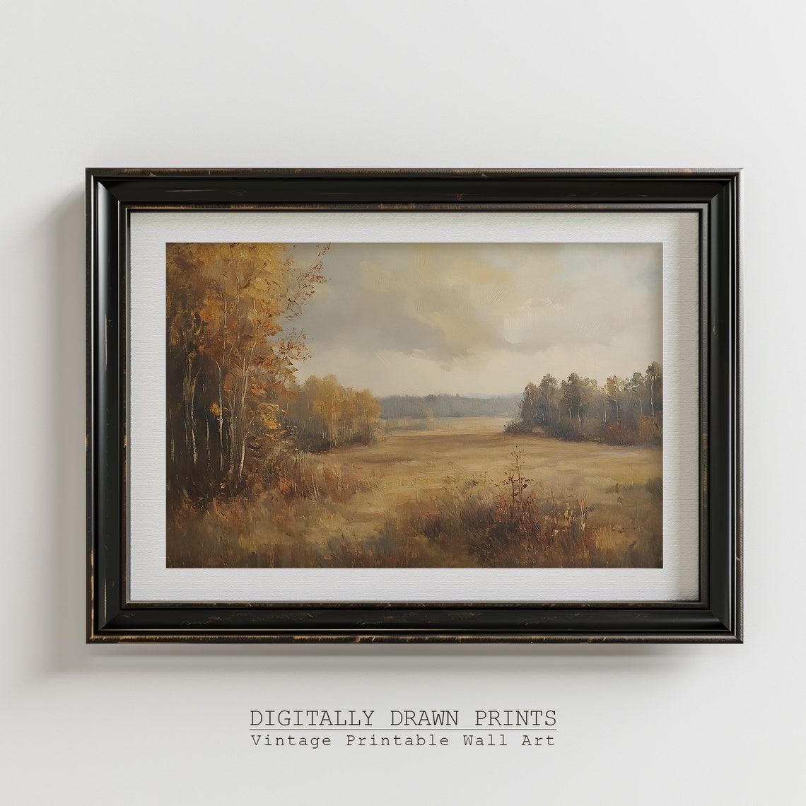 Muted Vintage Autumn Field River Soft Cloudy Sky Neutral Poster - Image 5