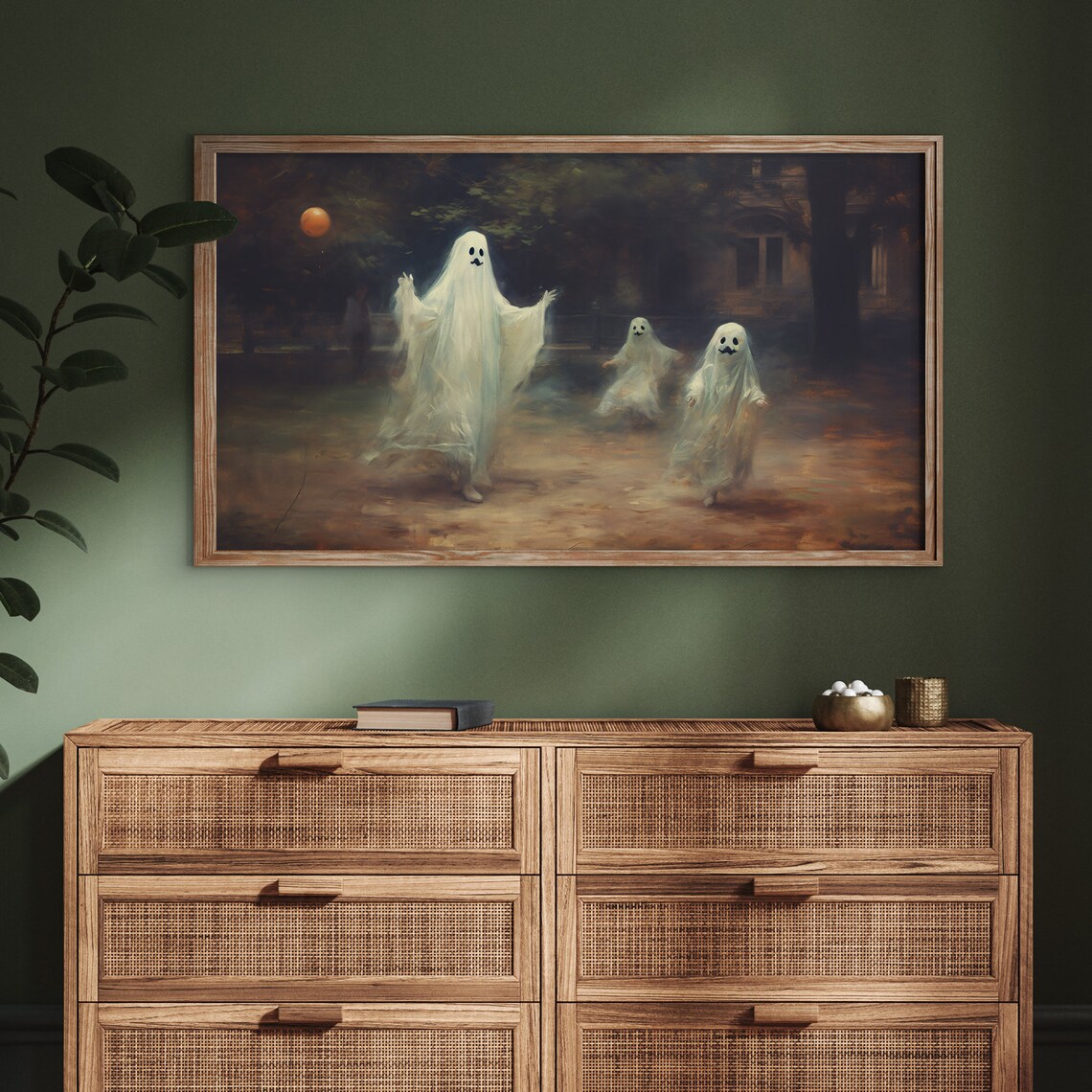 Ghosts Playing in Park at Dusk Vintage Halloween Spooky Scene Poster - Image 2