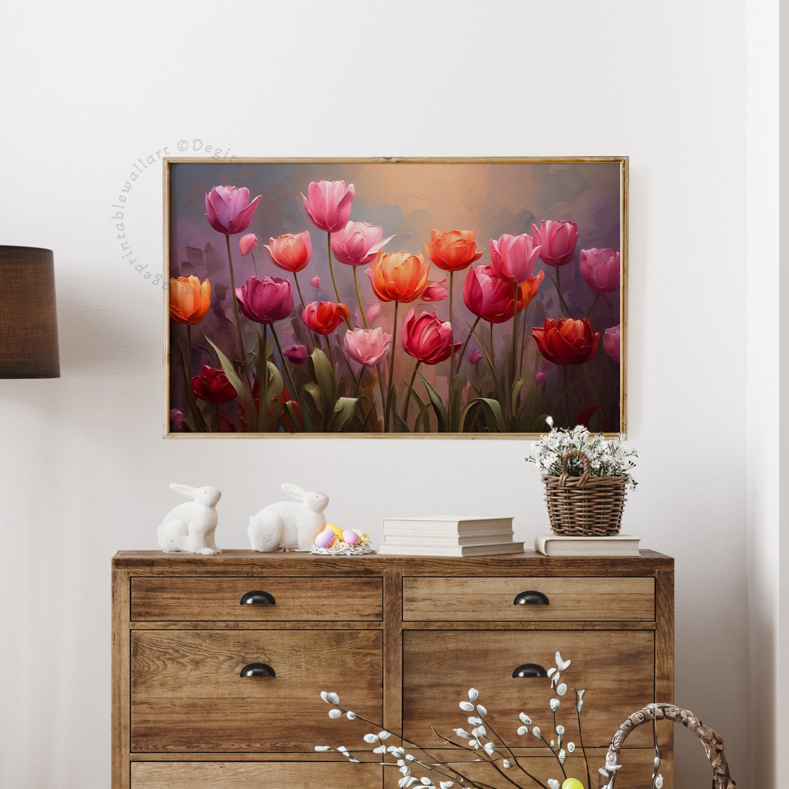 Dramatic Pink Purple Tulips on Dark Textured Background Art Print - Image 3