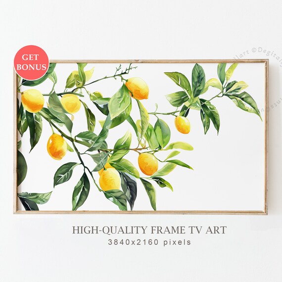 Watercolor Lemon Branches Citrus Green Leaves Botanical Poster