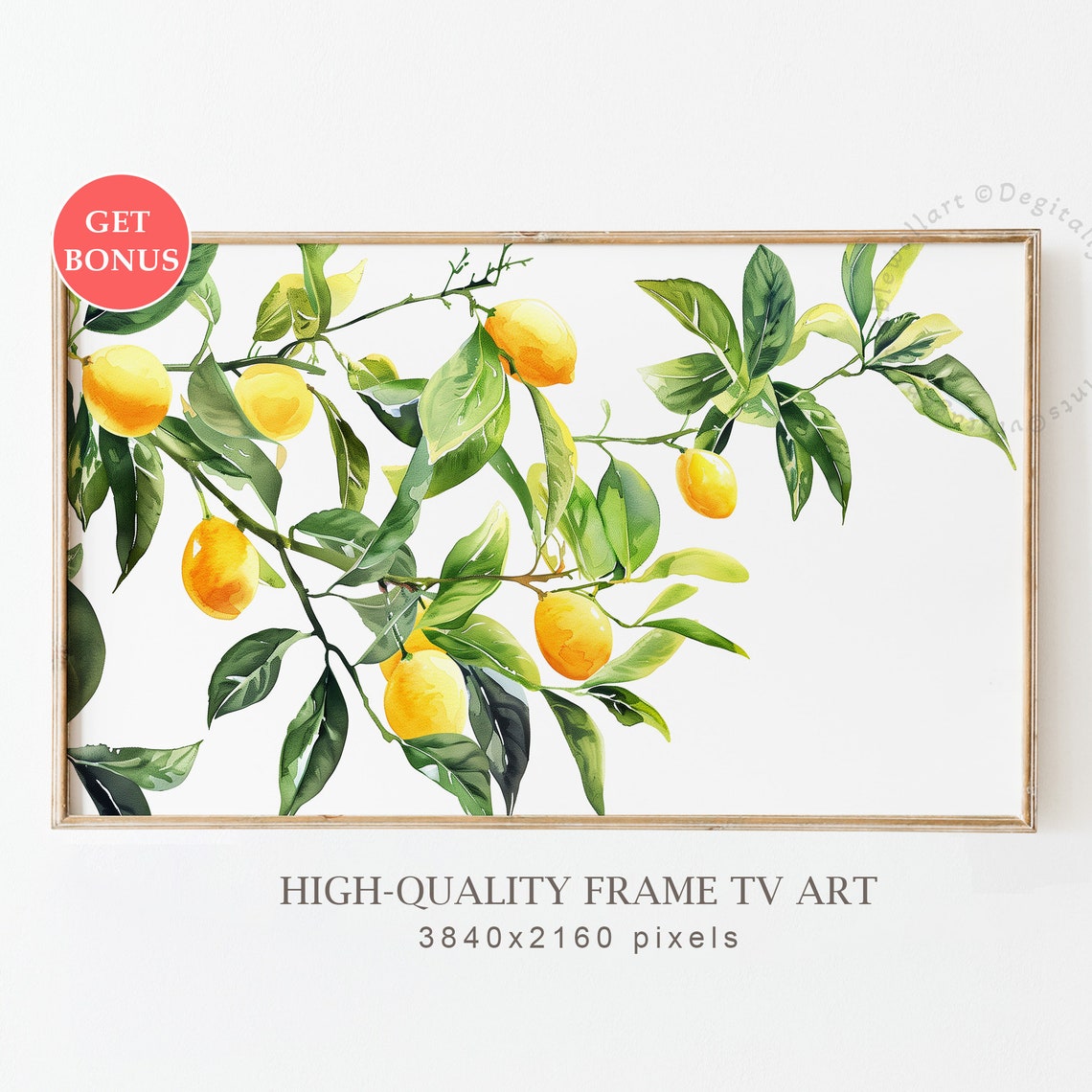 Watercolor Lemon Branches Citrus Green Leaves Botanical Poster