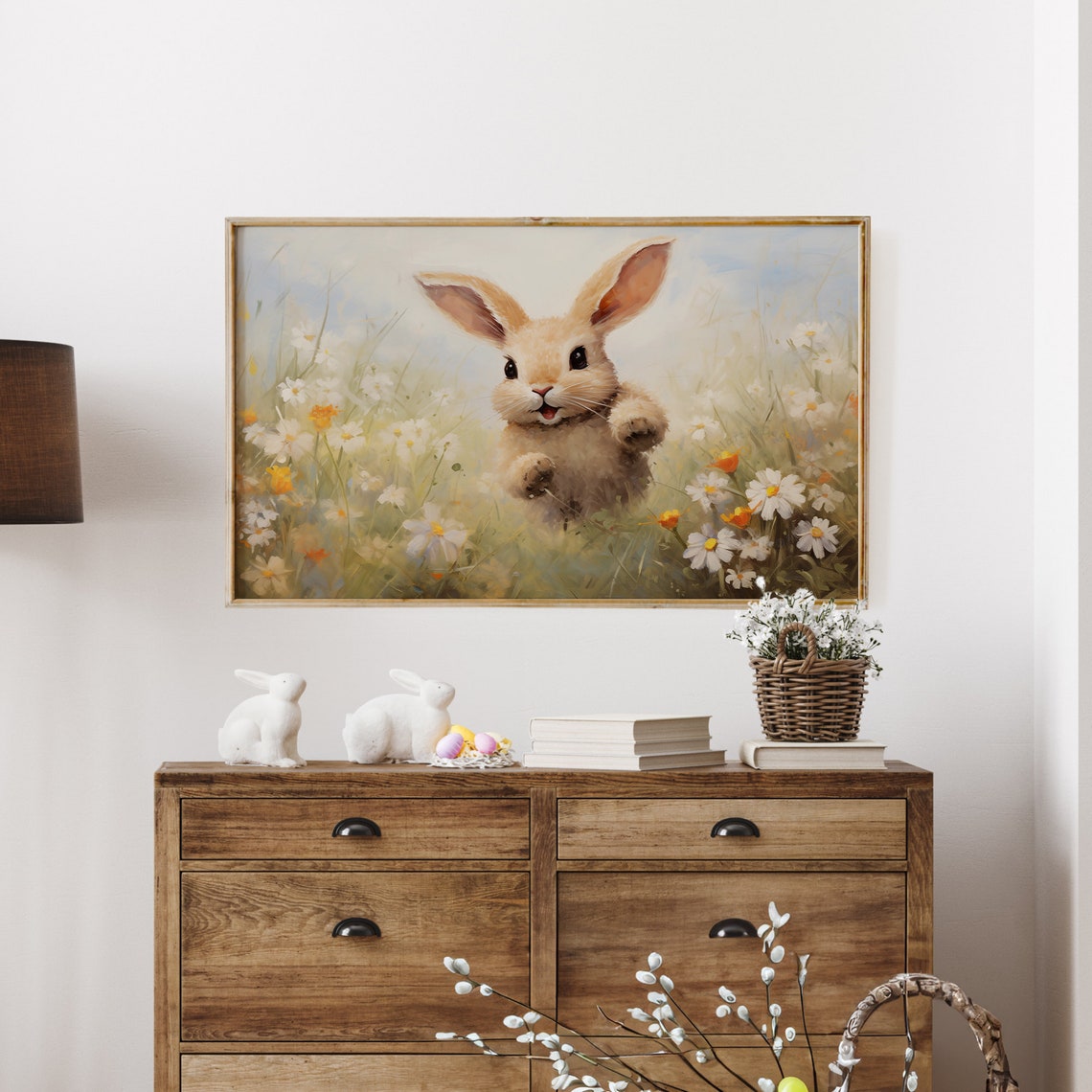 Cute Baby Bunny Jumping Wildflower Field Watercolor Easter TV Poster - Image 3