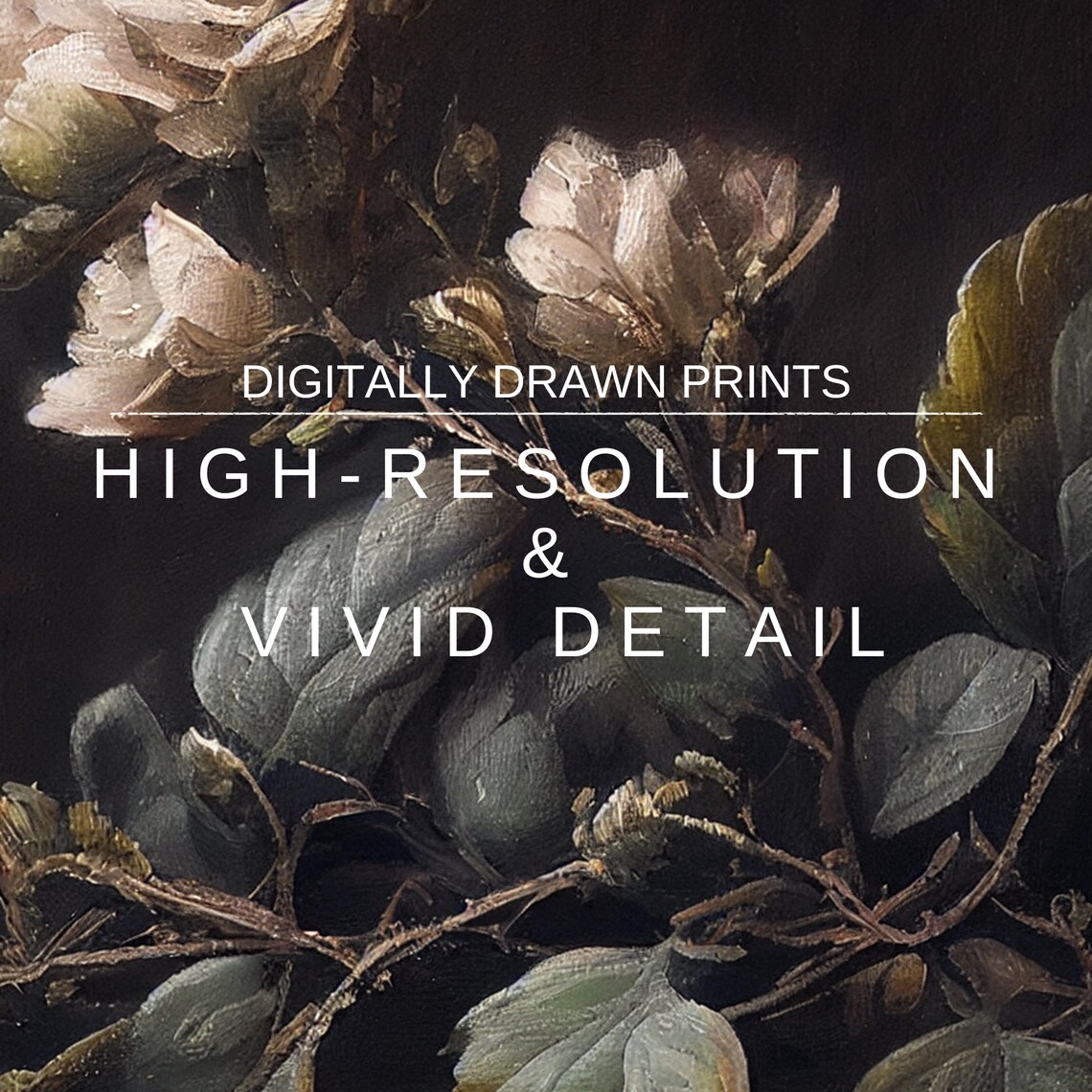 Vintage Dark Flower Print, Dark Academia Roses - Image 3