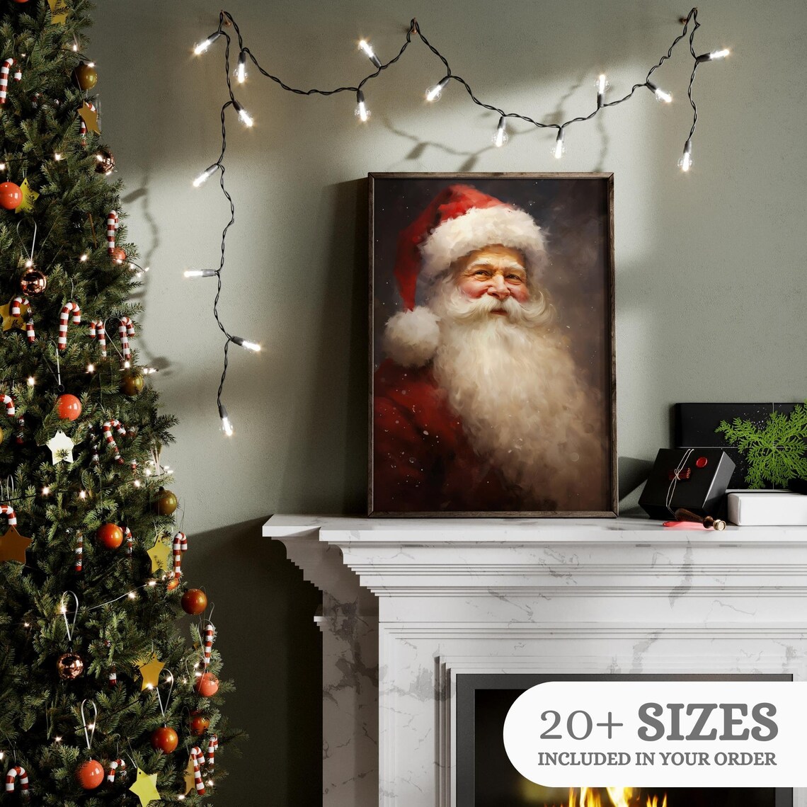 Santa Portrait Vintage Christmas Art Print, Rustic - Image 3