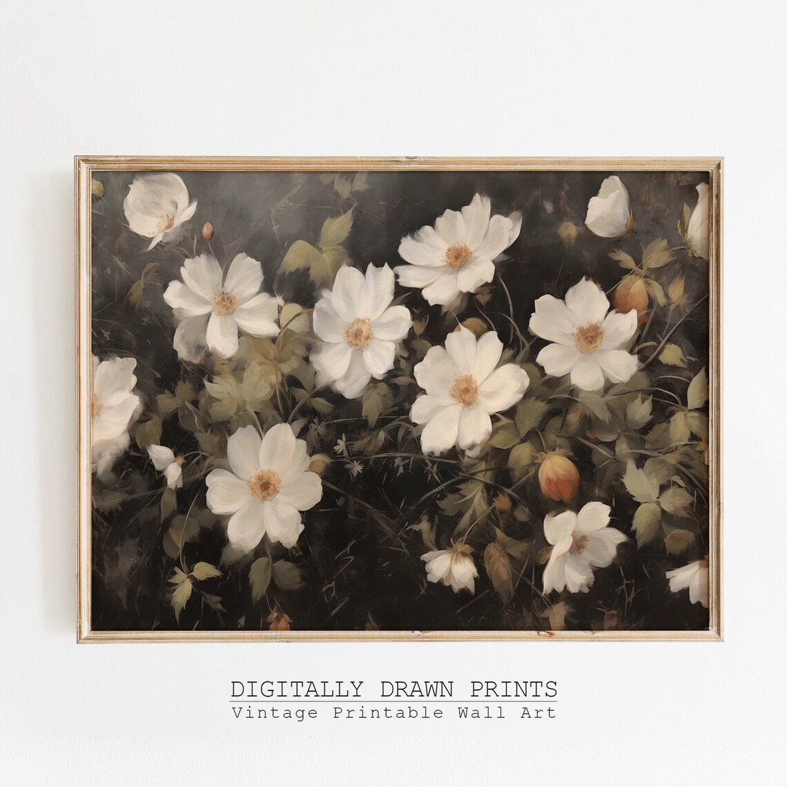Victorian Wildflower Botanical Art Print, Dark Vintage