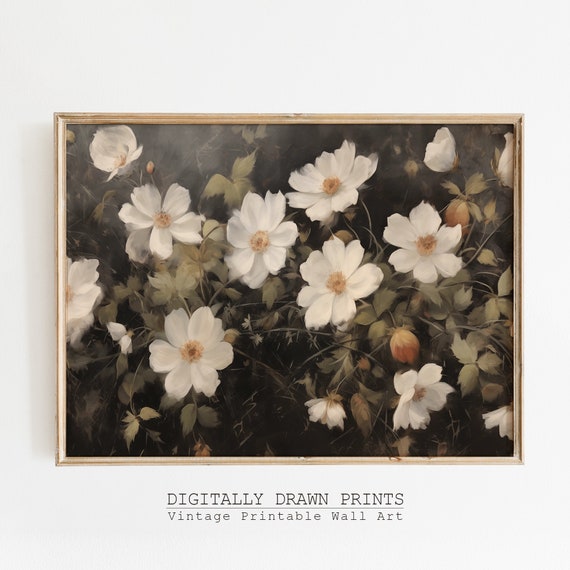 Victorian Wildflower Botanical Art Print, Dark Vintage