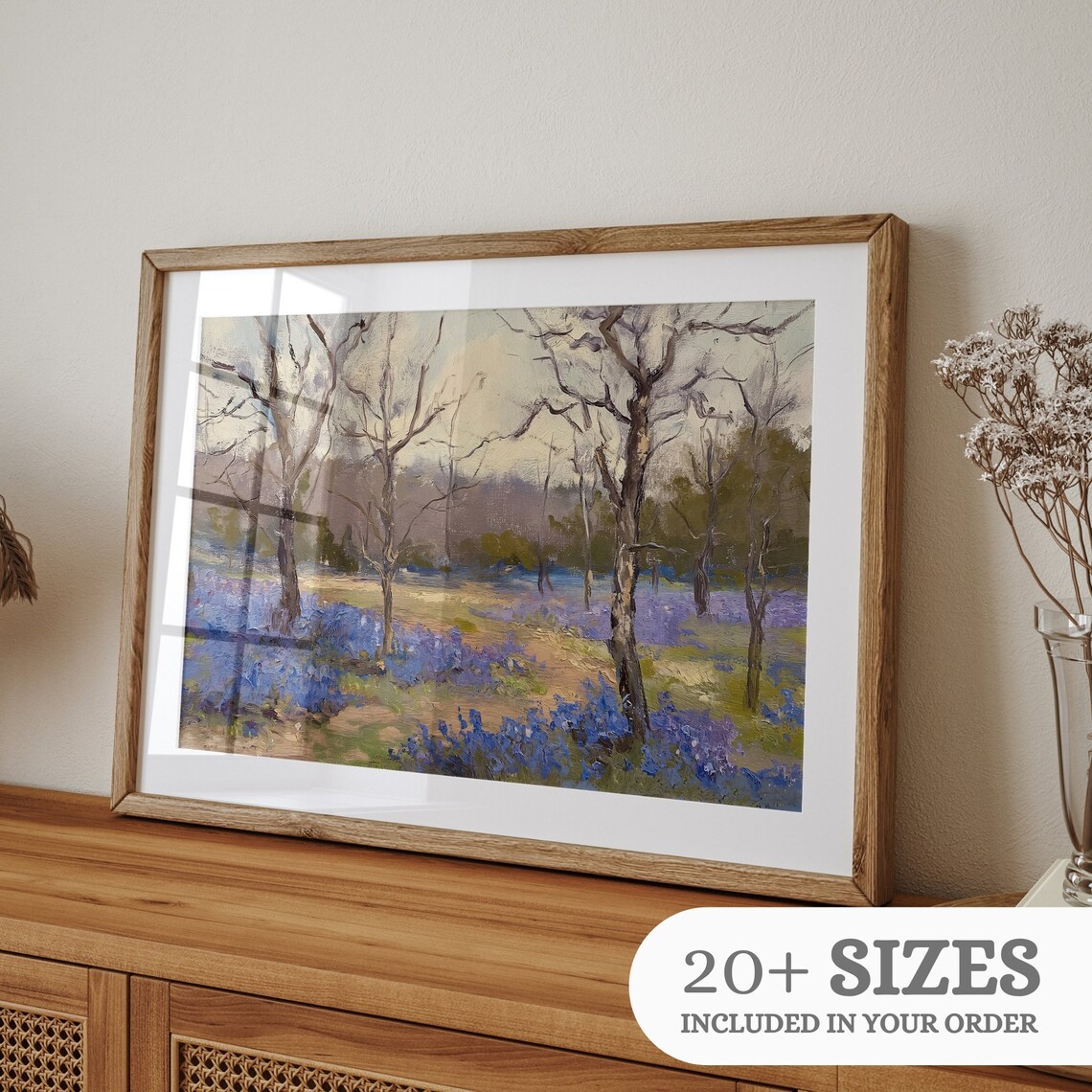 Bluebell Woodland Spring Forest Purple Blue Flowers Vintage Oil Painting - Image 3