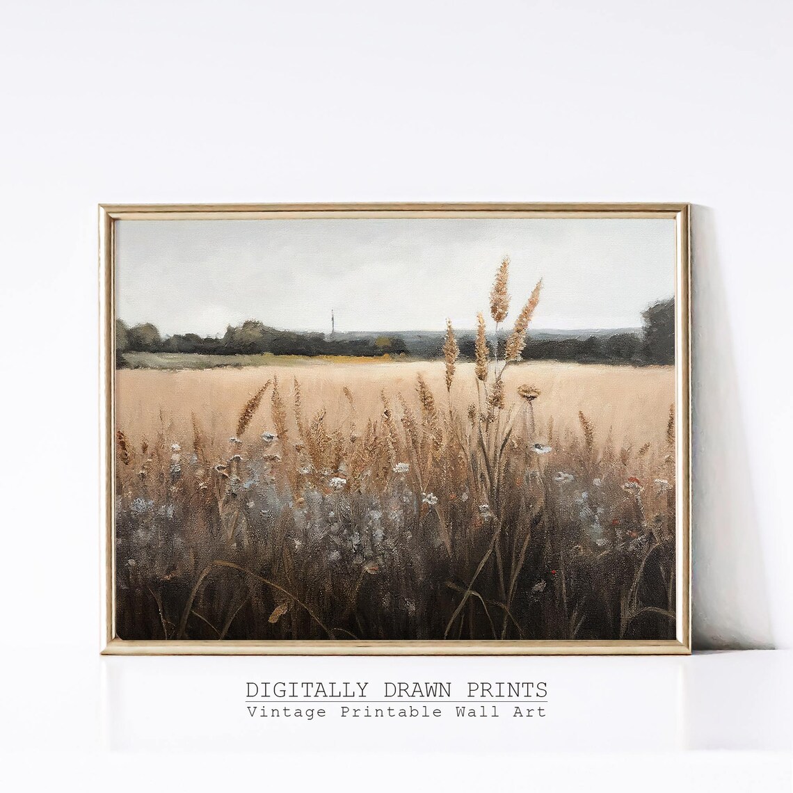 Wildflower Field Landscape, Vintage Farmhouse Decor