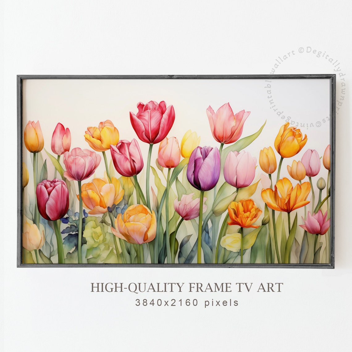Frame Tv Art Spring Wildflower Field Oil Painting Country Floral Art Colorful Tulips Watercolor Tv Art - Image 4