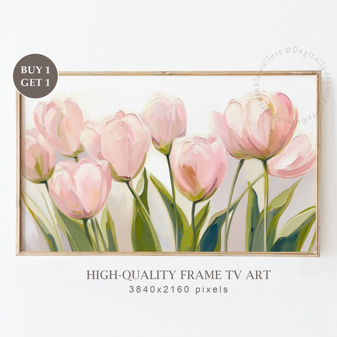 Soft Blush Pink Tulips Painterly Neutral Spring Floral Art Print