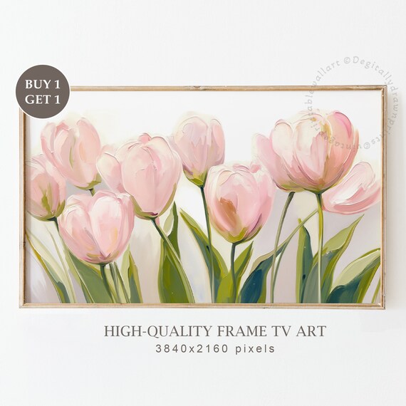 Soft Blush Pink Tulips Painterly Neutral Spring Floral Art Print